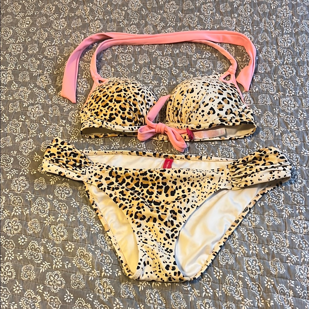Victoria’s Secret Leopard Print Push-Up Bikini with Pink Accents